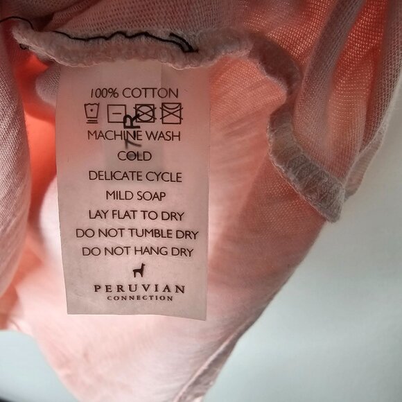 Peruvian connection  XS Peach Orange Space Dye Short Sleeve V Neck TShirt Cotton - Picture 5 of 6